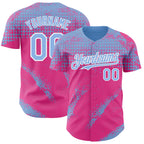 Custom Light Blue Pink-White 3D Pattern Design Splash Grunge Fragment Authentic Baseball Jersey