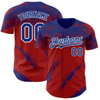 Custom Royal Red-White 3D Pattern Design Splash Grunge Fragment Authentic Baseball Jersey