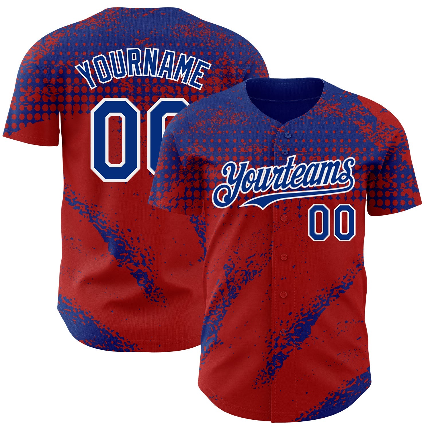 Custom Royal Red-White 3D Pattern Design Splash Grunge Fragment Authentic Baseball Jersey