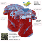 Custom Light Blue Red-White 3D Pattern Design Splash Grunge Fragment Authentic Baseball Jersey