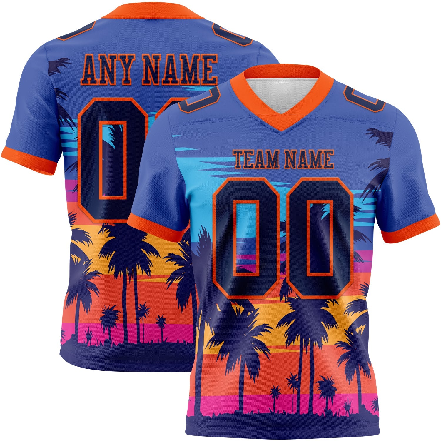 Custom Royal Navy-Orange 3D Pattern Tropical Palm Trees Authentic Football Jersey