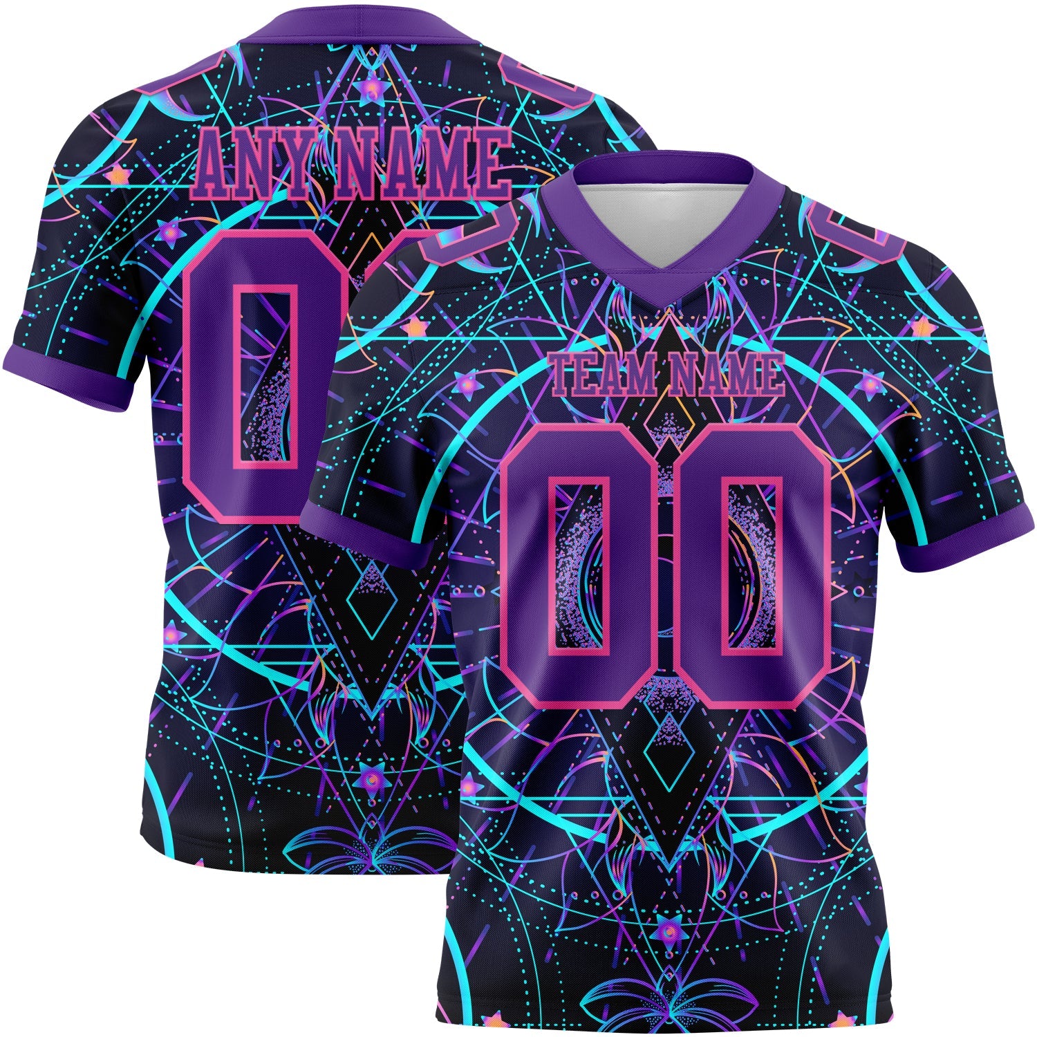 Custom Black Purple-Pink 3D Pattern Magic Mushrooms Over Sacred Geometry Psychedelic Hallucination Authentic Football Jersey