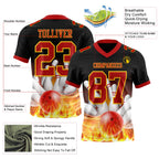 Custom Black Red-Yellow 3D Pattern Flame Bowling Authentic Football Jersey