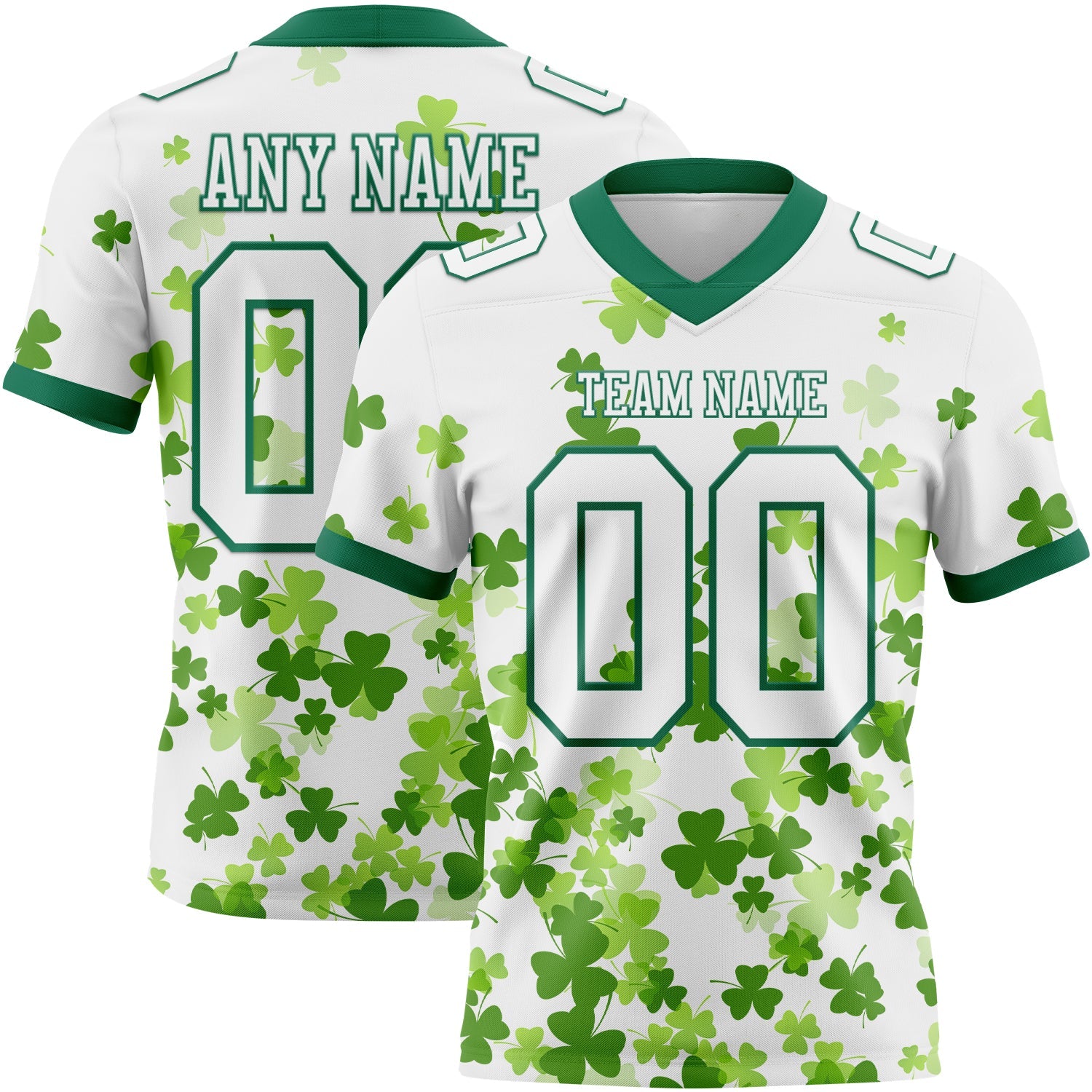 Custom White Kelly Green 3D Pattern St. Patrick's Day Authentic Football Jersey
