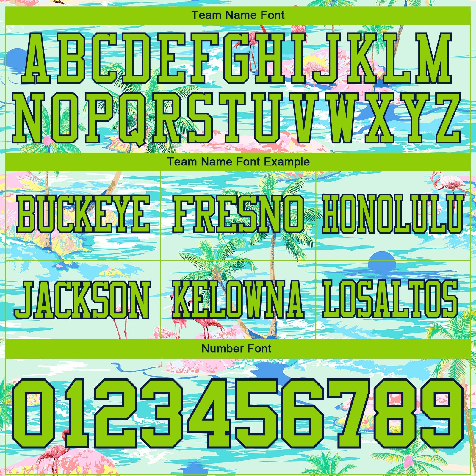 Custom Lakes Blue Neon Green-Navy 3D Pattern Beach Hawaii Palm Trees And Flamingo Authentic Football Jersey