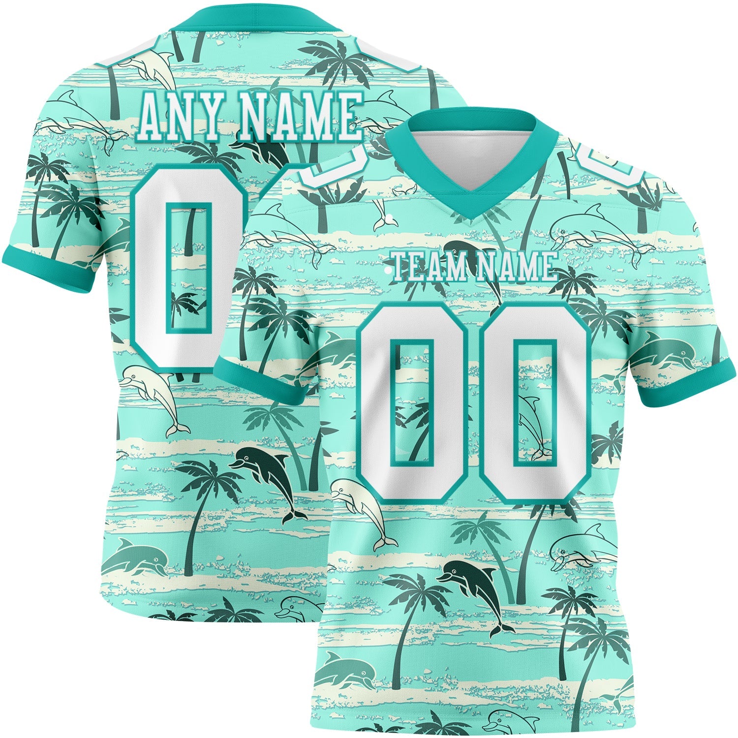 Custom Aqua White 3D Pattern Hawaii Palm Trees Authentic Football Jersey