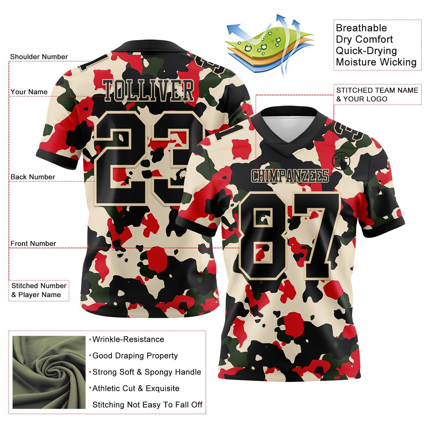 Custom Camo Black-Cream 3D Pattern Salute To Service Authentic Football Jersey