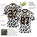 Custom White Black-Old Gold 3D Pattern Leopard Print Authentic Football Jersey