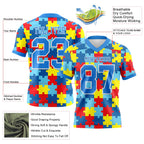 Custom Powder Blue White 3D Pattern Autism Supporter Awareness Puzzle Pieces Authentic Football Jersey