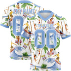 Custom White Light Blue 3D Pattern Beach Hawaii Palm Trees Authentic Football Jersey