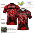 Custom Black Red-White 3D Pattern Halloween Skull Authentic Football Jersey