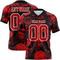 Custom Black Red-White 3D Pattern Halloween Skull Authentic Football Jersey
