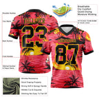 Custom Red Black-Yellow 3D Pattern Sun Beach Hawaii Palm Trees Authentic Football Jersey
