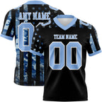 Custom Black Light Blue-White 3D Pattern American Flag Authentic Football Jersey