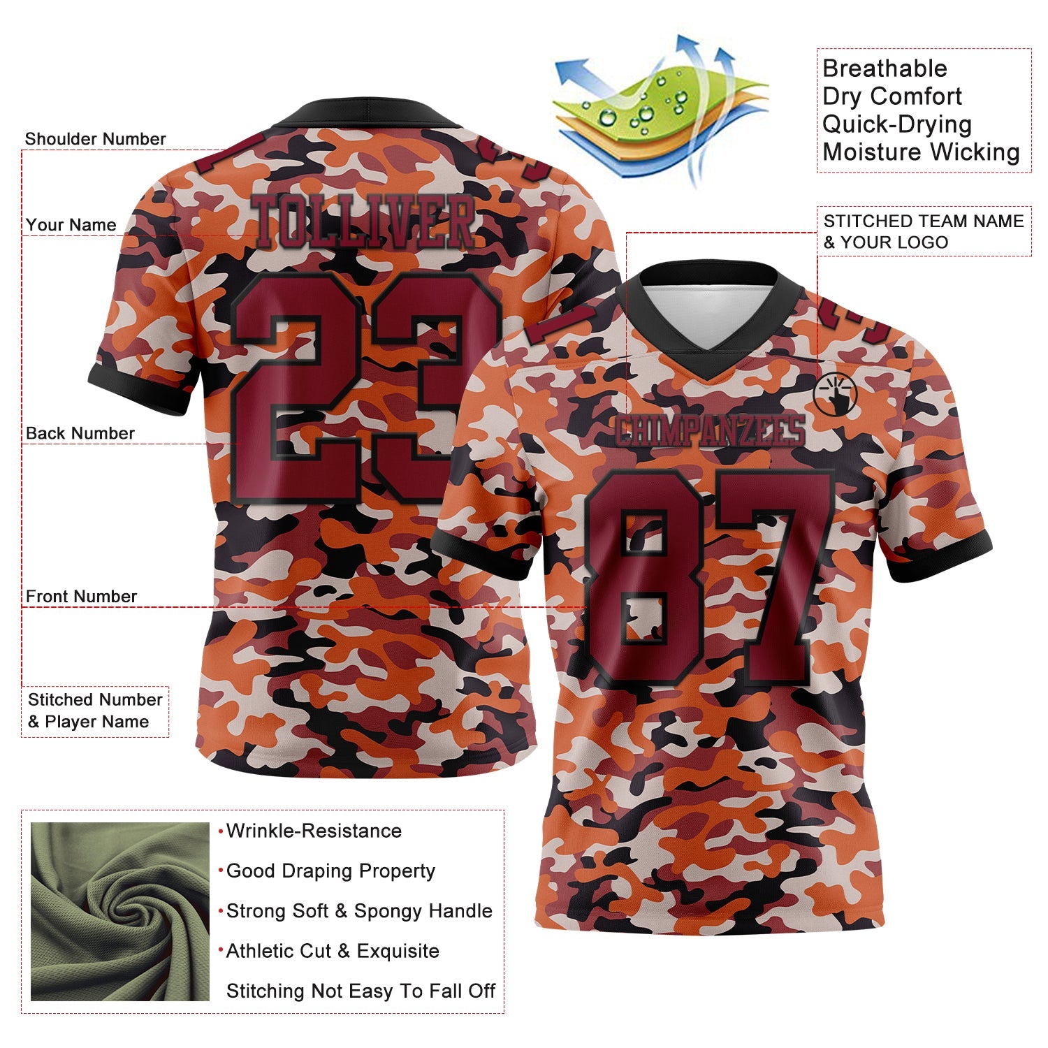 Custom Camo Crimson-Black 3D Pattern Salute To Service Authentic Football Jersey