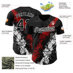 Custom Black Red-White 3D Pattern Design Splash Authentic Baseball Jersey