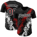 Custom Black Red-White 3D Pattern Design Splash Authentic Baseball Jersey