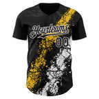 Custom Black Yellow-White 3D Pattern Design Splash Authentic Baseball Jersey