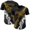 Custom Black Old Gold-White 3D Pattern Design Splash Authentic Baseball Jersey