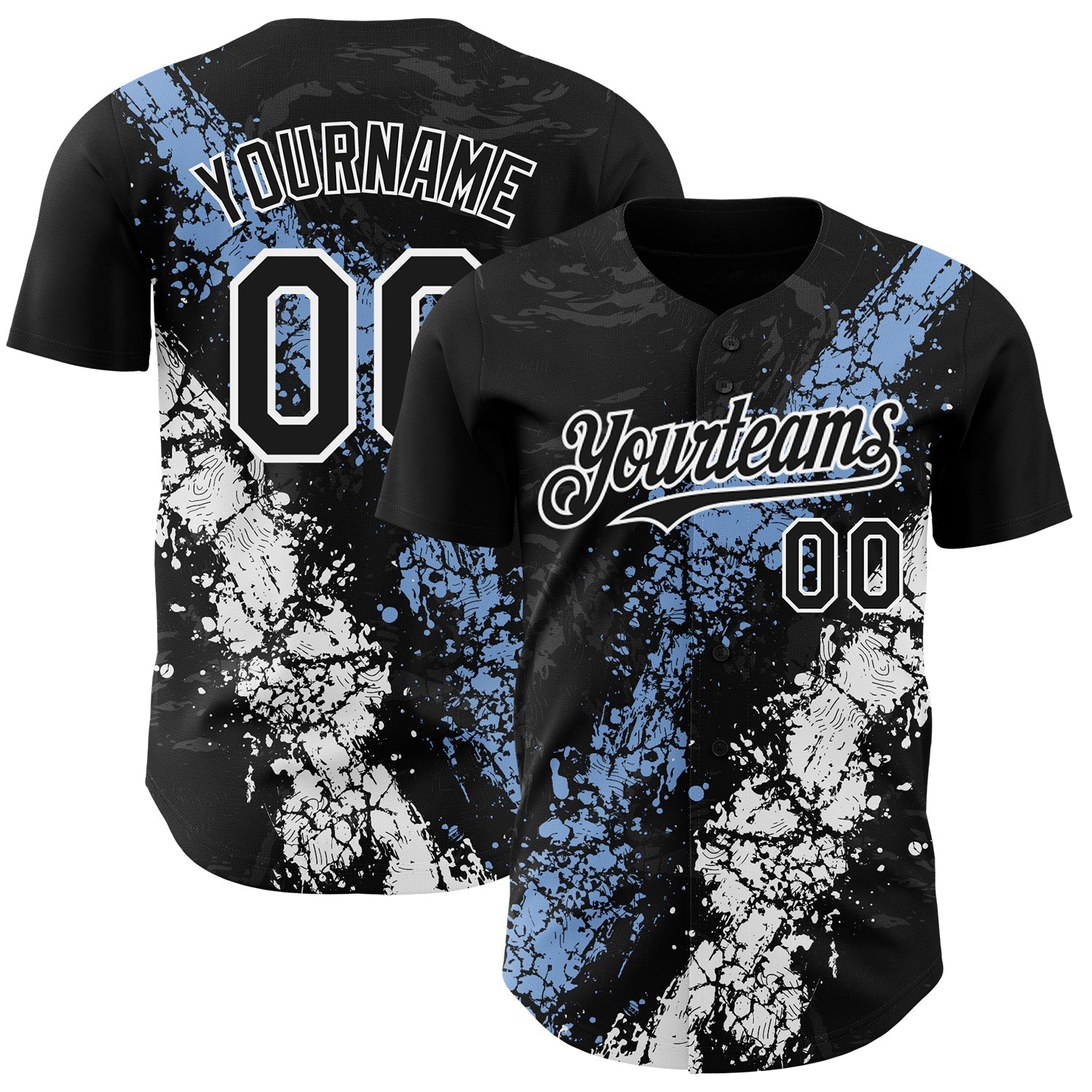 Custom Black Light Blue-White 3D Pattern Design Splash Authentic Baseball Jersey