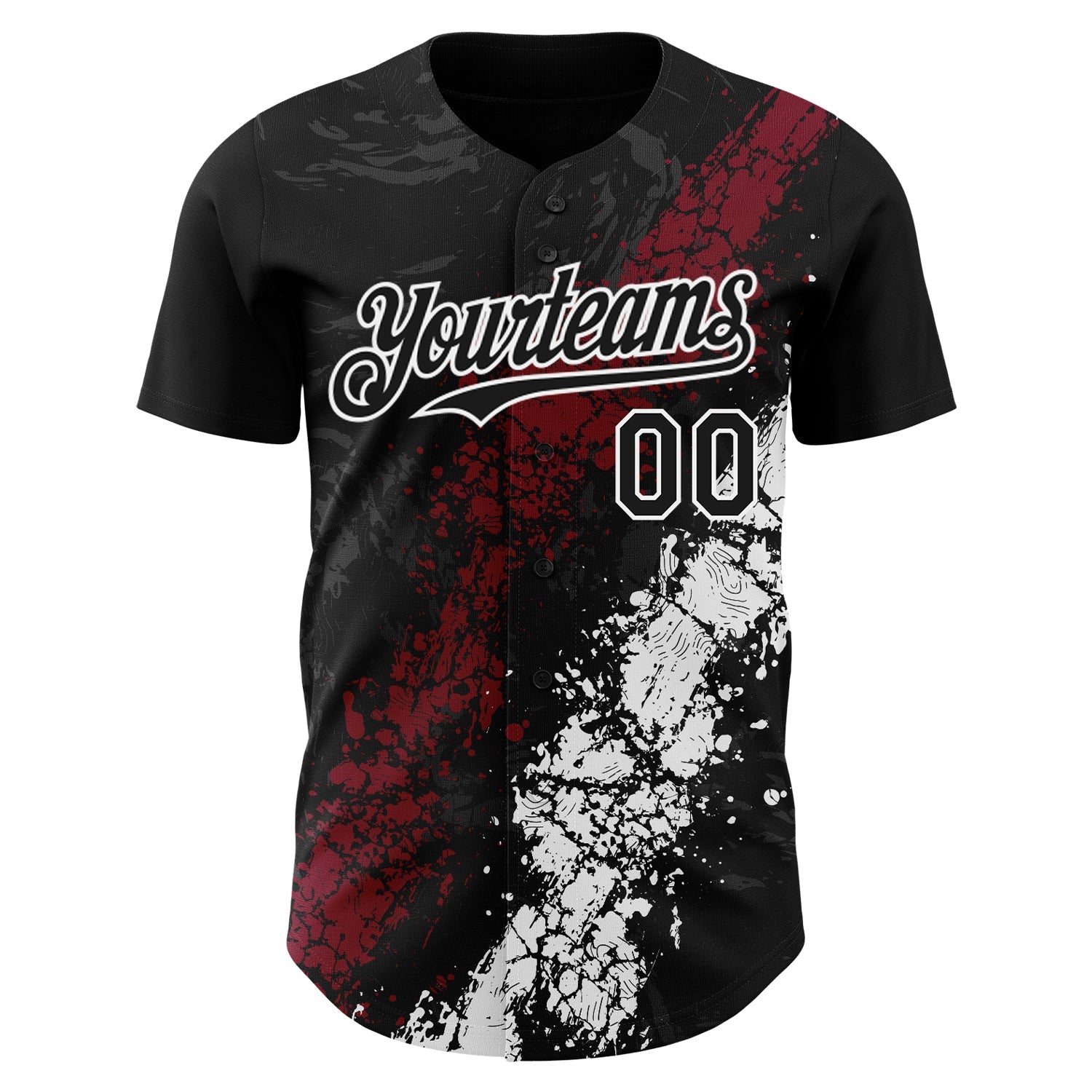 Custom Black Crimson-White 3D Pattern Design Splash Authentic Baseball Jersey