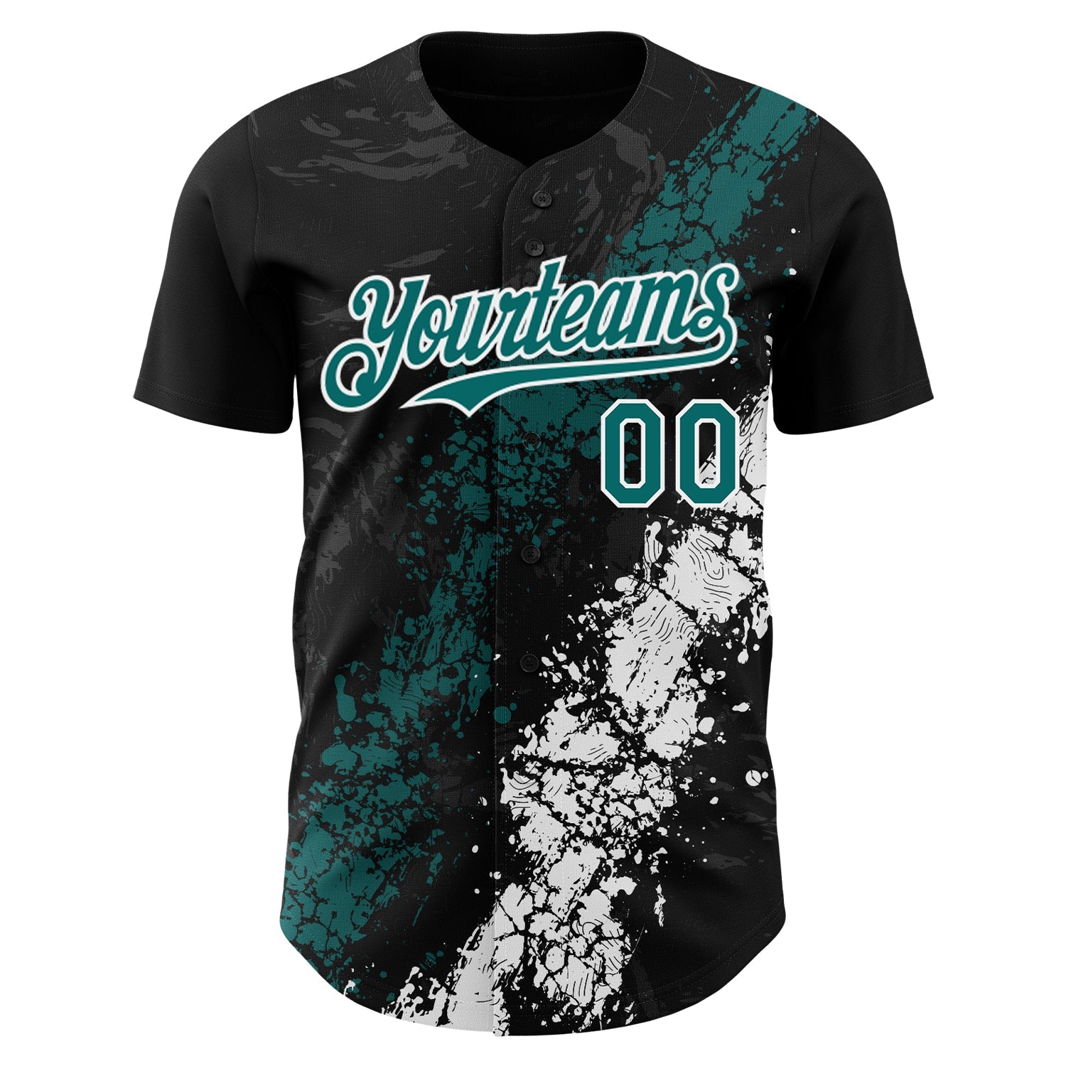 Custom Black Teal-White 3D Pattern Design Splash Authentic Baseball Jersey