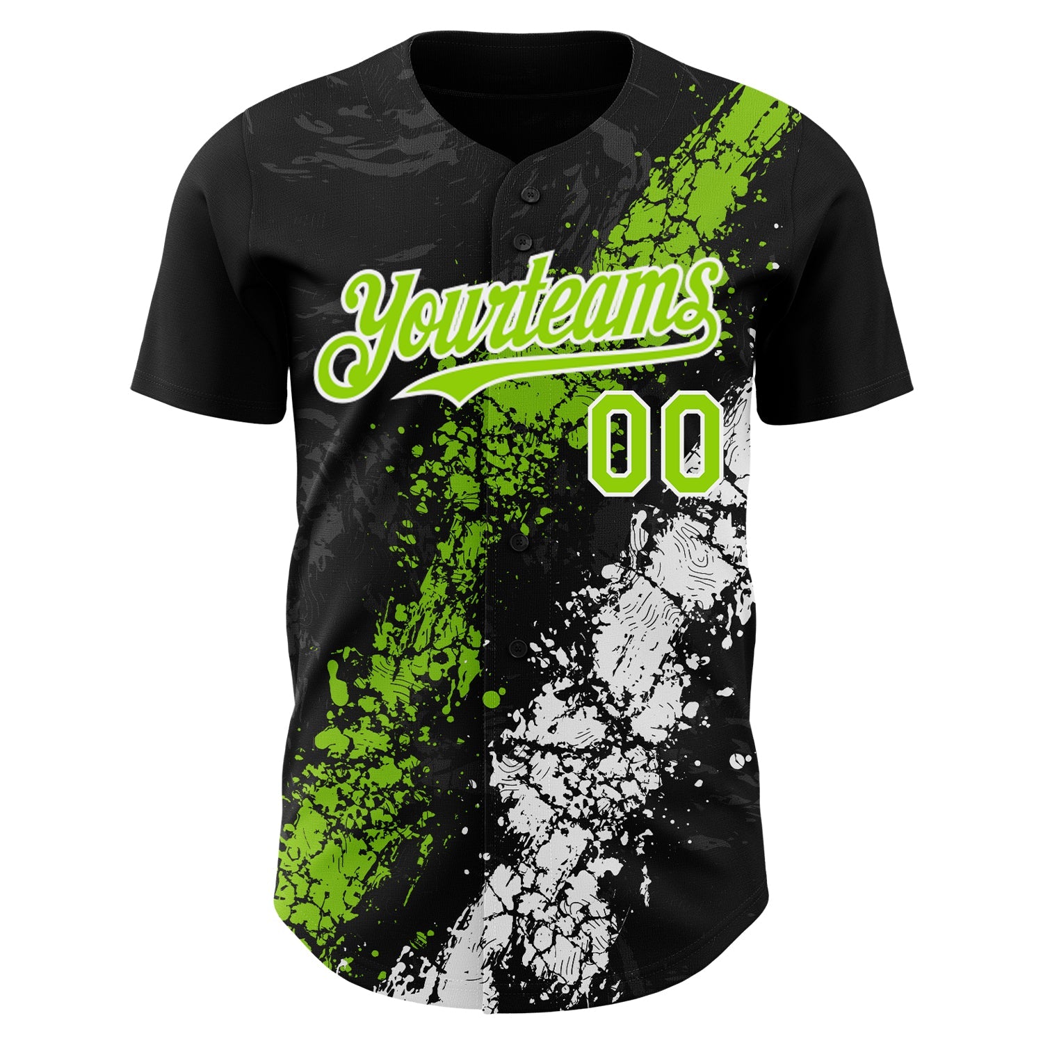 Custom Black Neon Green-White 3D Pattern Design Splash Authentic Baseball Jersey