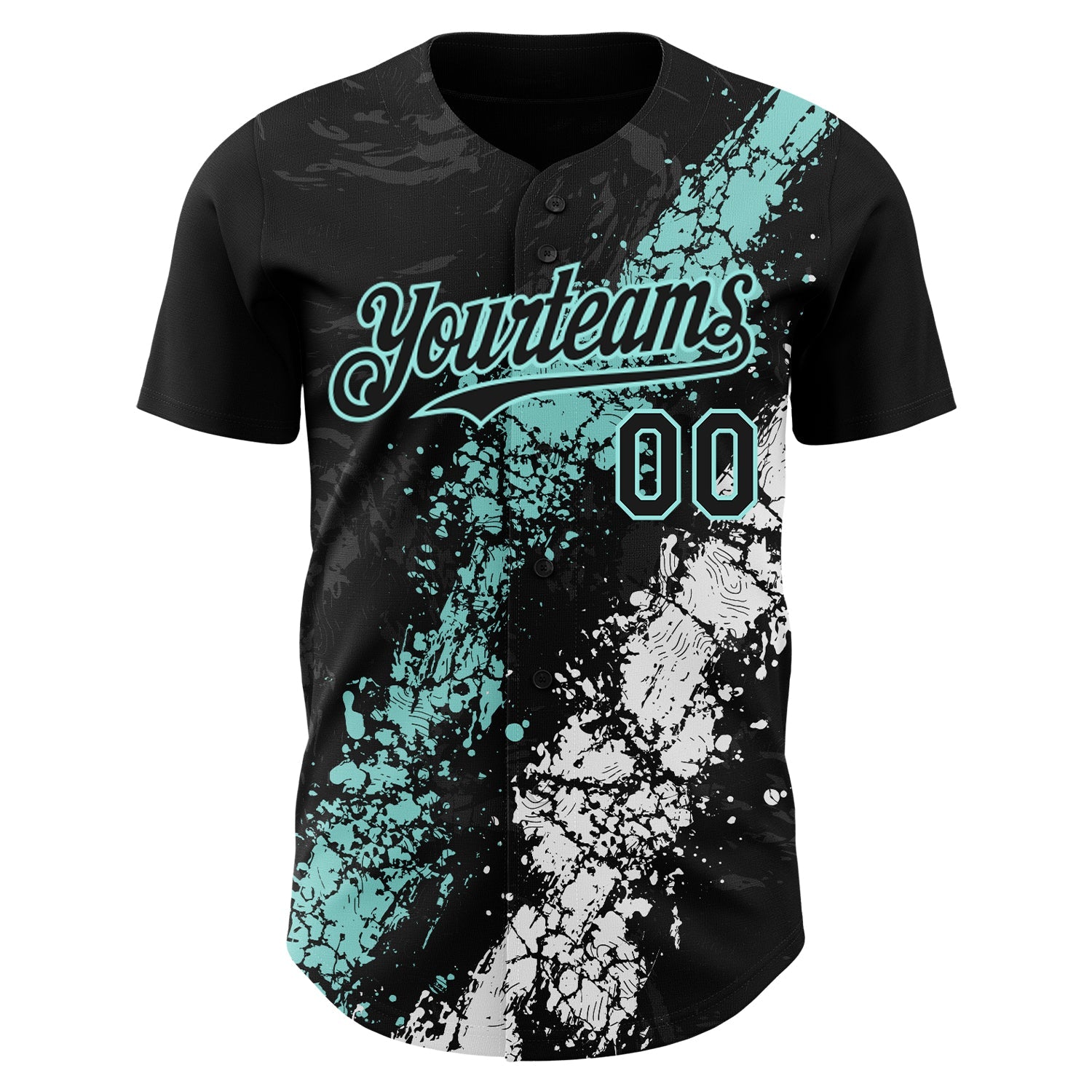 Custom Black Ice Blue-White 3D Pattern Design Splash Authentic Baseball Jersey