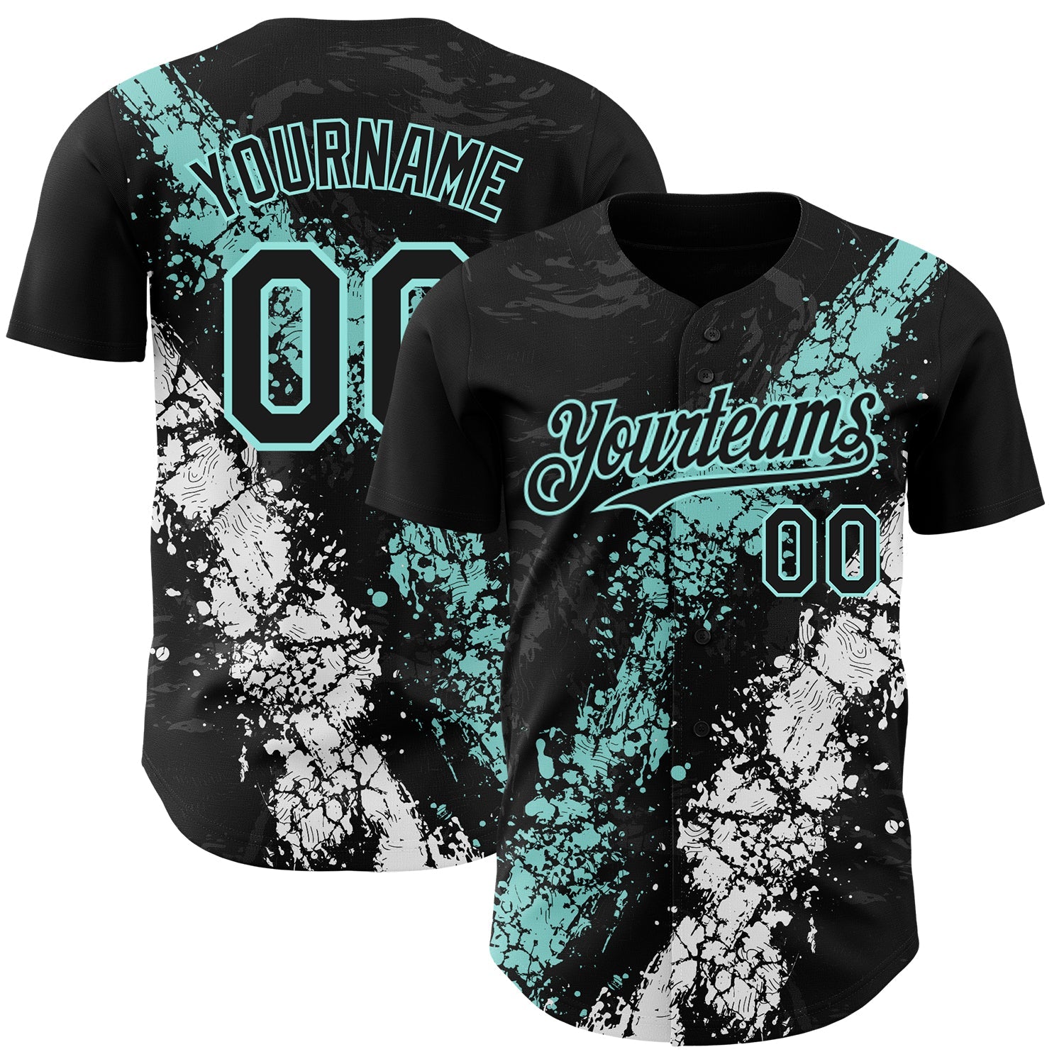 Custom Black Ice Blue-White 3D Pattern Design Splash Authentic Baseball Jersey
