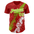 Custom Red Neon Green-White 3D Pattern Design Splash Authentic Baseball Jersey
