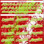 Custom Red Neon Green-White 3D Pattern Design Splash Authentic Baseball Jersey