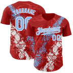 Custom Red Light Blue-White 3D Pattern Design Splash Authentic Baseball Jersey