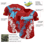 Custom Red Sky Blue-White 3D Pattern Design Splash Authentic Baseball Jersey