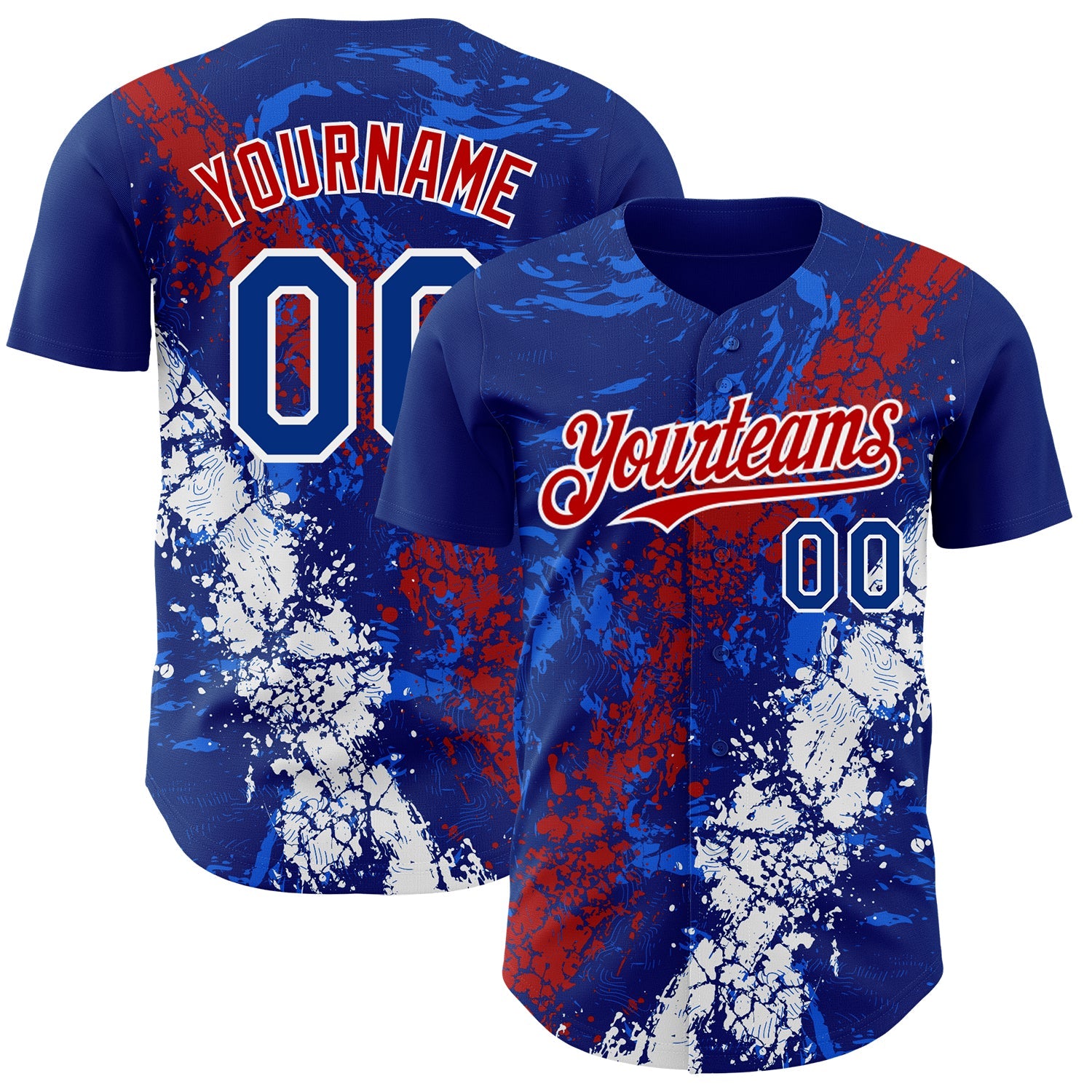 Custom Royal Red-White 3D Pattern Design Splash Authentic Baseball Jersey
