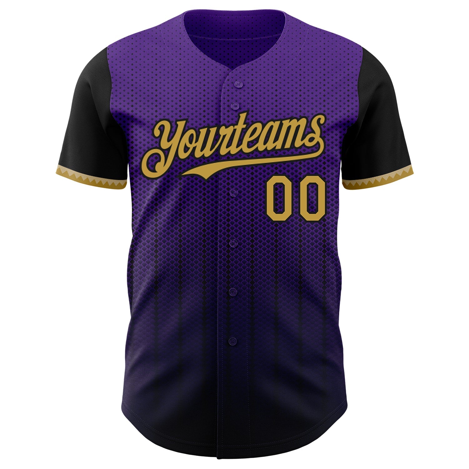 Custom Purple Old Gold-Black 3D Pattern Design Gradient Geometric Shape Authentic Baseball Jersey
