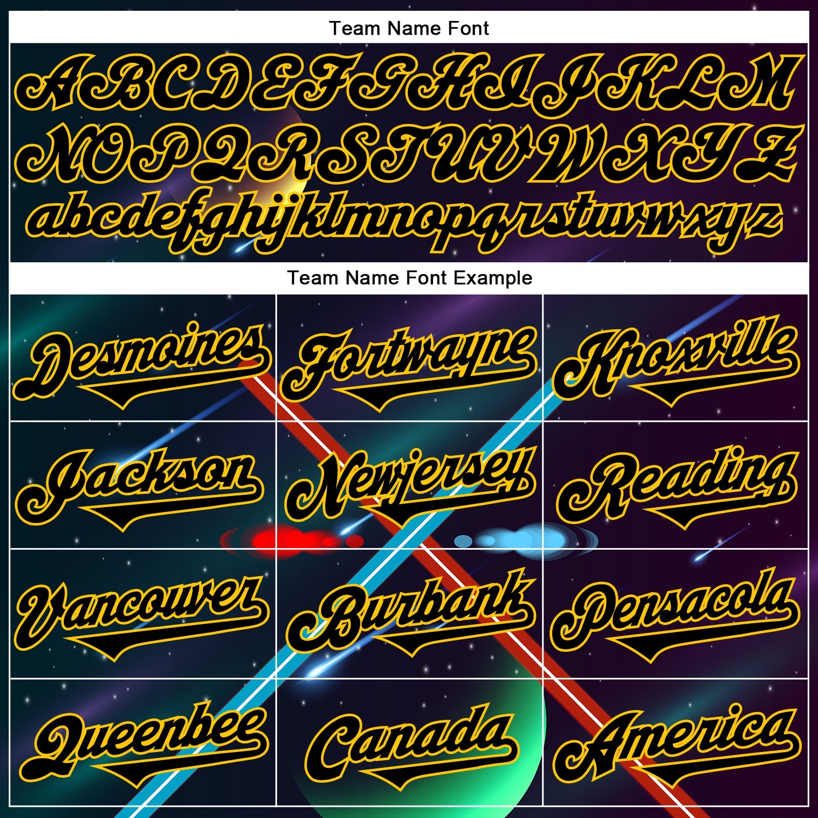 Custom Black Yellow 3D Pattern Design Outer Space Light Swords Authentic Baseball Jersey