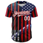 Custom Blue White-Red 3D Pattern Design American Flag Outer Space Light Swords Authentic Baseball Jersey