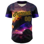 Custom Black Gold 3D Pattern Design Outer Space Solar Authentic Baseball Jersey