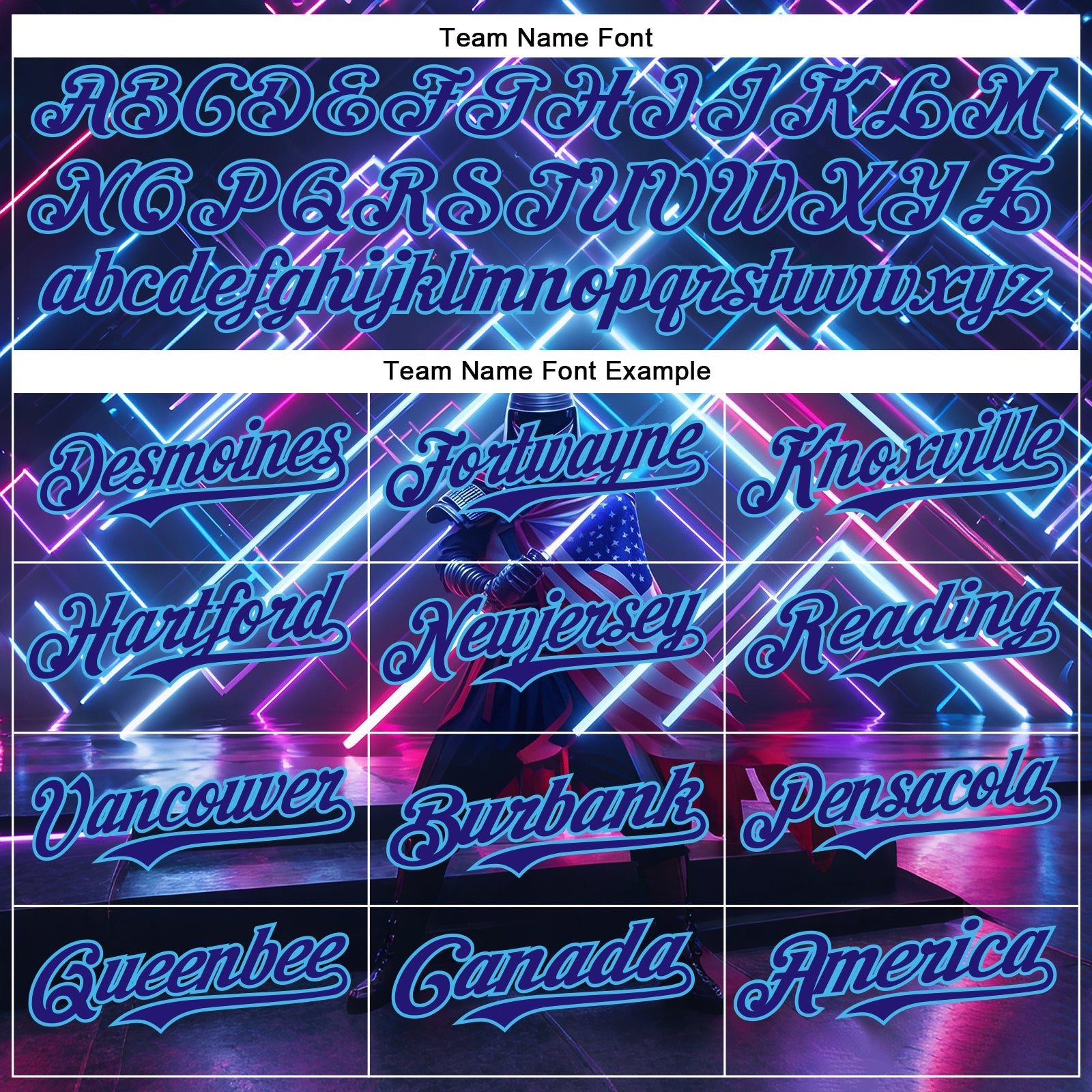 Custom Blue Dark Purple-Sky Blue 3D Pattern Design Outer Space Light Swords American Flag Authentic Baseball Jersey