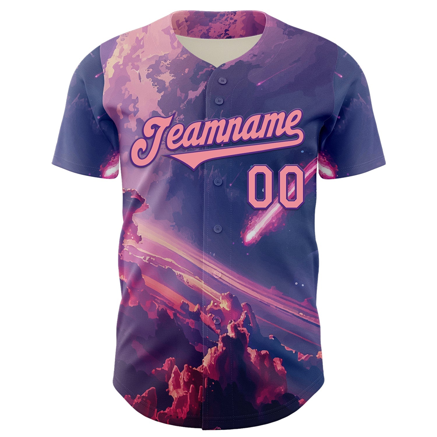 Custom Purple Medium Pink 3D Pattern Design Outer Space Authentic Baseball Jersey