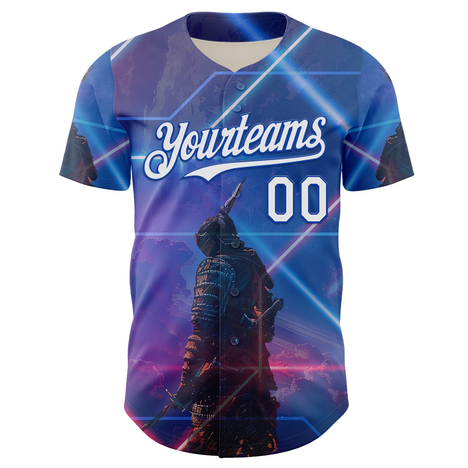 Custom Blue White-Thunder Blue 3D Pattern Design Outer Space Authentic Baseball Jersey
