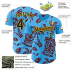 Custom Sky Blue Black Crimson-Gold 3D Polynesian Style Tiki Culture Islander Authentic Baseball Jersey