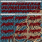 Custom Black Sky Blue Old Gold-Fire Red 3D Polynesian Style Islander Authentic Baseball Jersey