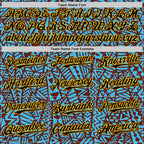 Custom Sky Blue Black Brown-Gold 3D Polynesian Style Islander Authentic Baseball Jersey