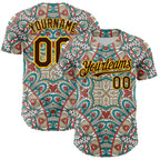 Custom Green Brown-Yellow 3D Pattern Design Burner Costumes Exotic Authentic Baseball Jersey