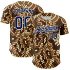 Custom Brown Navy-White 3D Pattern Design Burner Costumes Snake Print Authentic Baseball Jersey