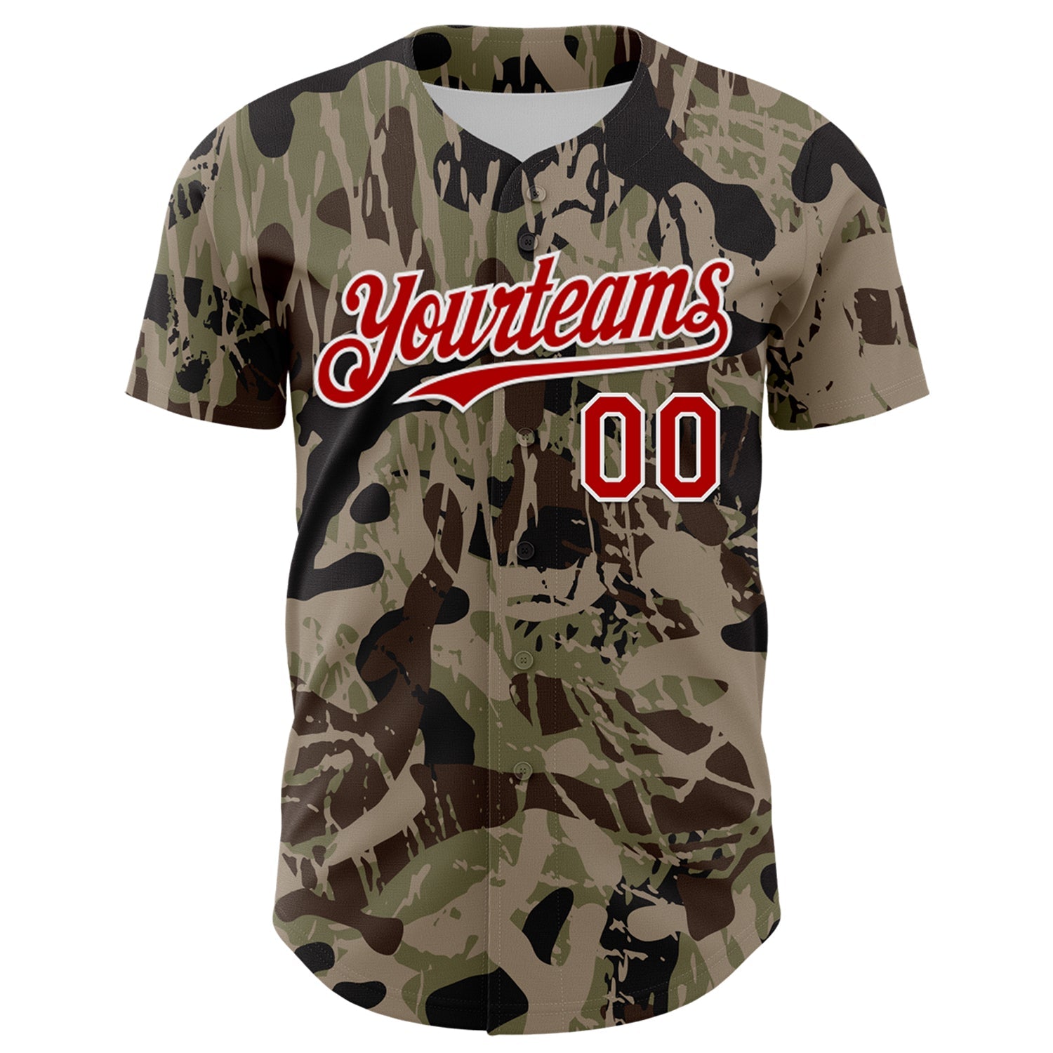 Custom Camo Red-White 3D Pattern Design Burner Costumes Grunge Camo Authentic Salute To Service Baseball Jersey