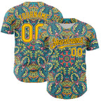 Custom Green Yellow Brown-White 3D Pattern Design Burner Costumes Exotic Authentic Baseball Jersey