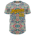 Custom Green Yellow-Brown 3D Pattern Design Burner Costumes Exotic Authentic Baseball Jersey