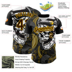 Custom Black Brown Yellow-White 3D Pattern Design Burner Costumes Skull Authentic Baseball Jersey